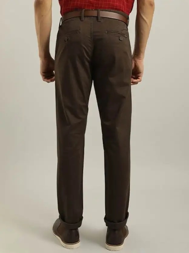 Indian Terrain Men's Slim Fit Solid Brown Trousers